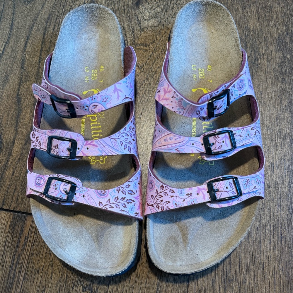 ON HOLD- Women’s Papillio Birkenstock Pink Floral 3 Buckle Leather Sandals